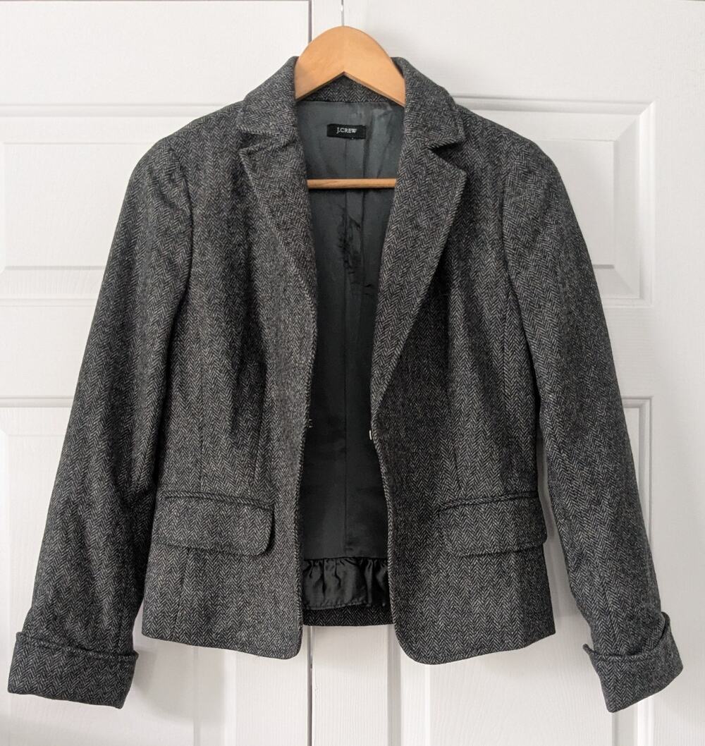 J. Crew Grey Wool Herringbone Blazer